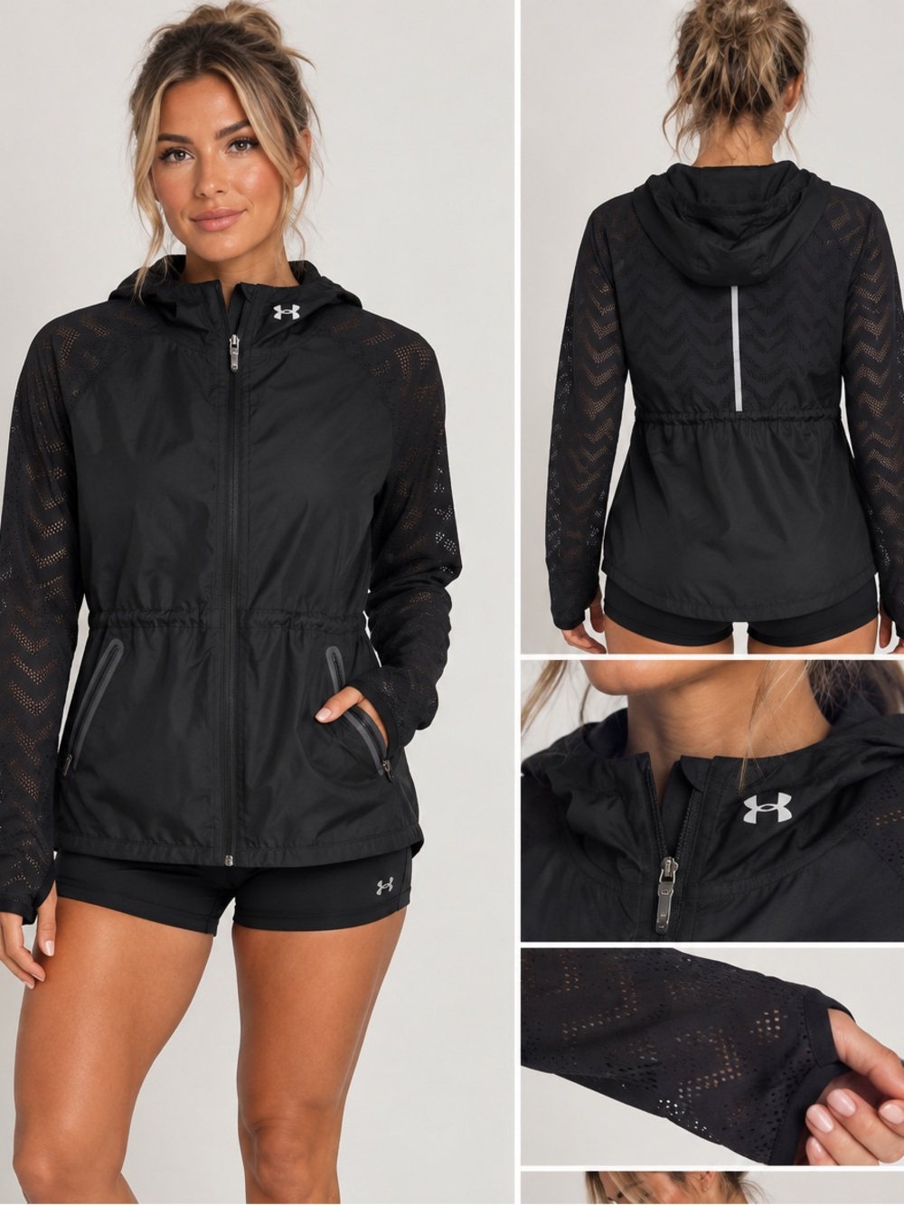 Under Armour Black Hooded Lightweight Mesh-Sleeve Jacket